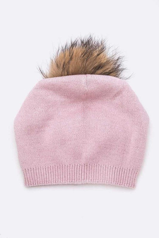 Wol-Cashmere Muts met Afneembare Bont Pompon
