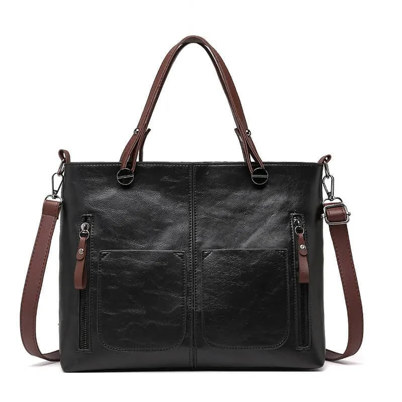Shopper Handtas Dames – Grote Leren Tas met Voorvakken & Schouderband