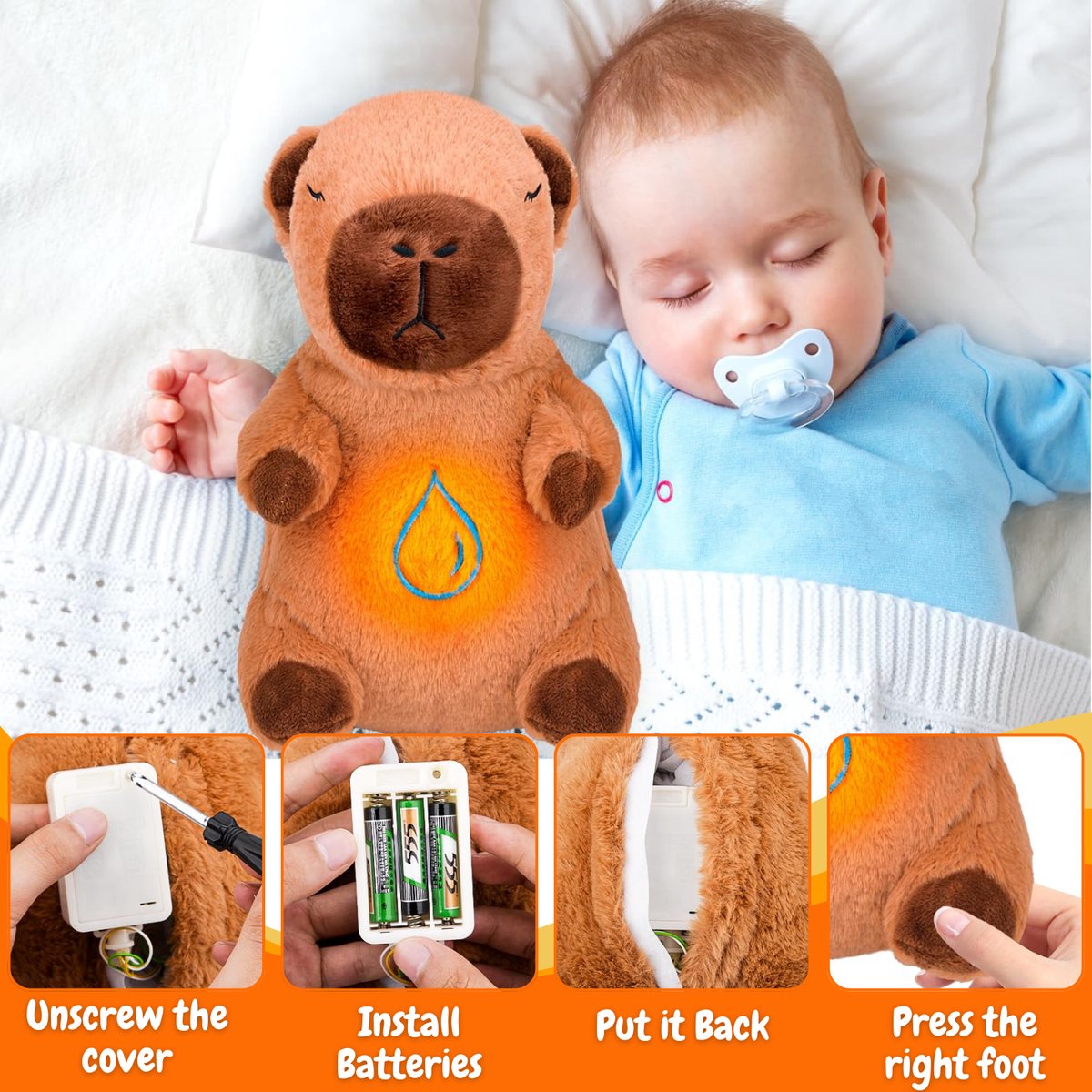 Slaaphulp Knuffelbeer met Licht & Geluid – Nachtlampje voor Baby’s en Kinderen