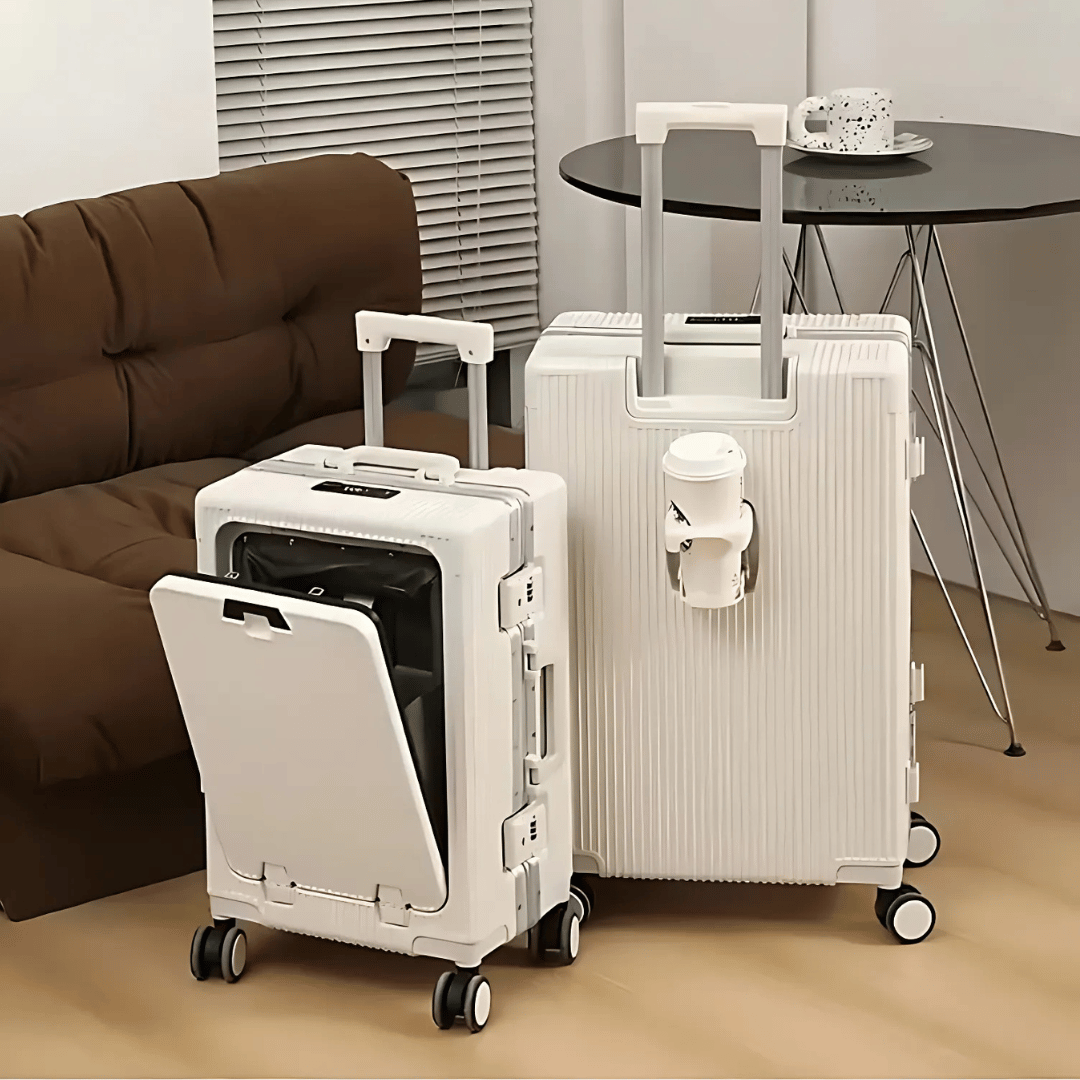 Slimme Handbagage Koffer – Harde Trolley met 360° Wieltjes & Extra Opbergvakken