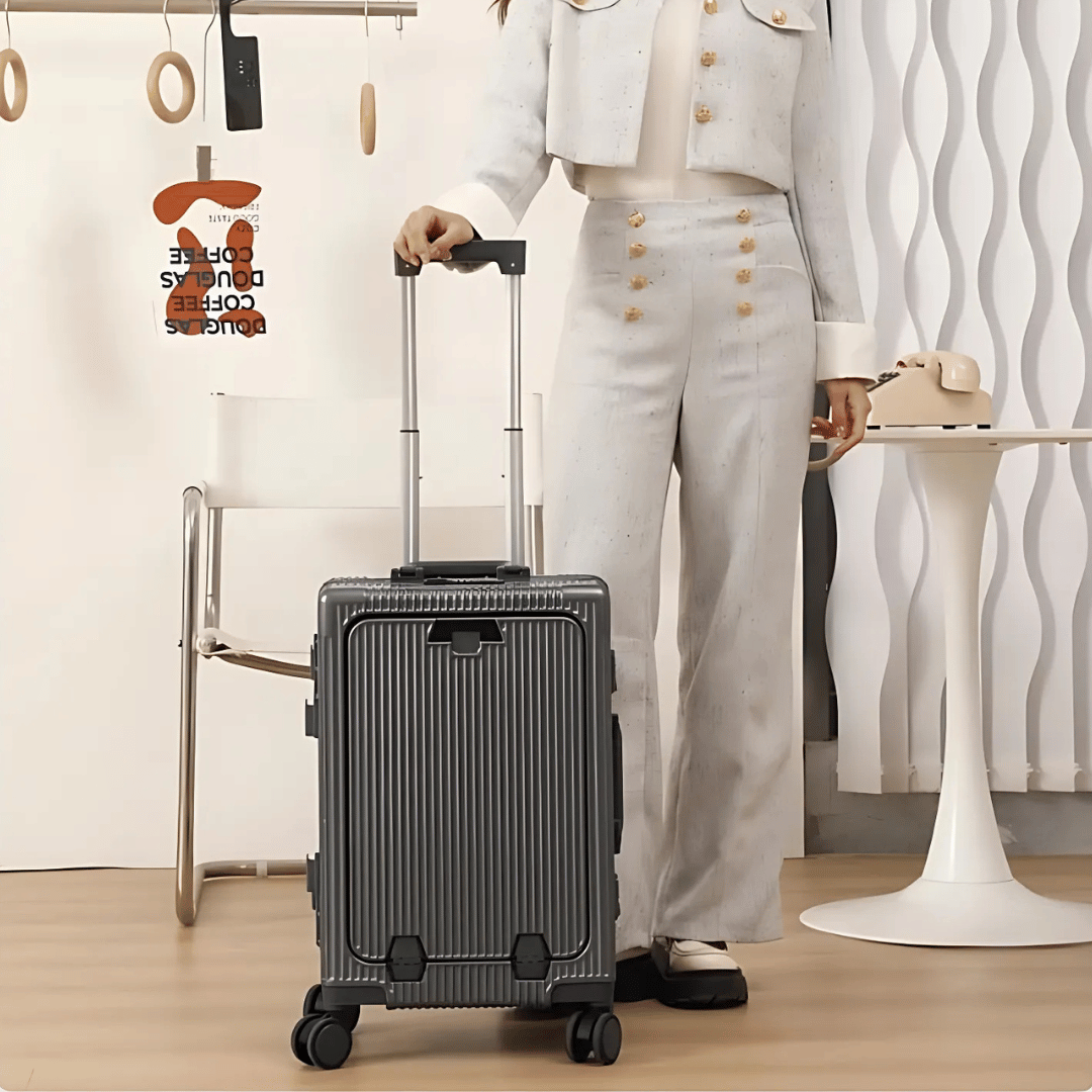 Slimme Handbagage Koffer – Harde Trolley met 360° Wieltjes & Extra Opbergvakken