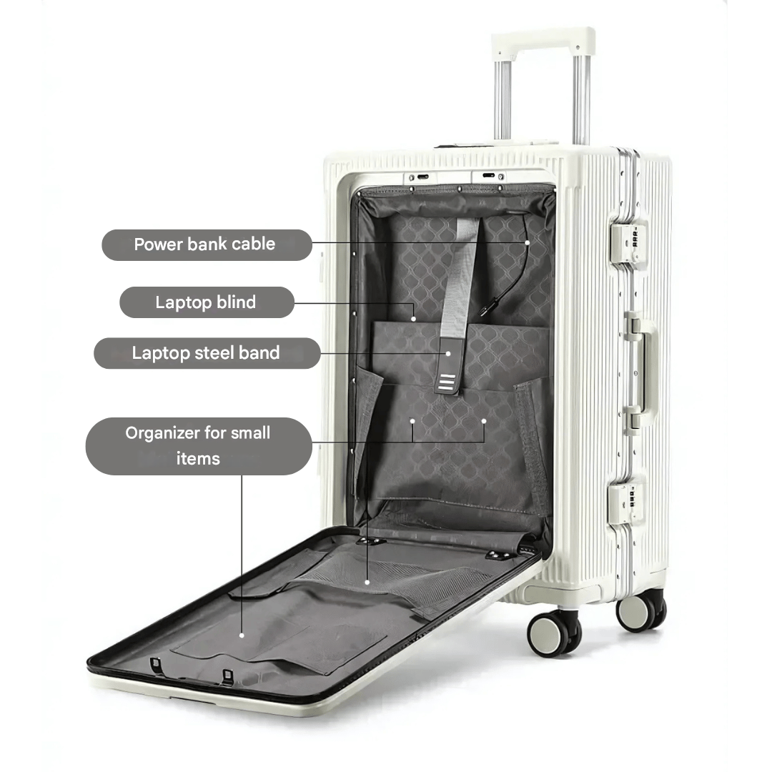 Slimme Handbagage Koffer – Harde Trolley met 360° Wieltjes & Extra Opbergvakken