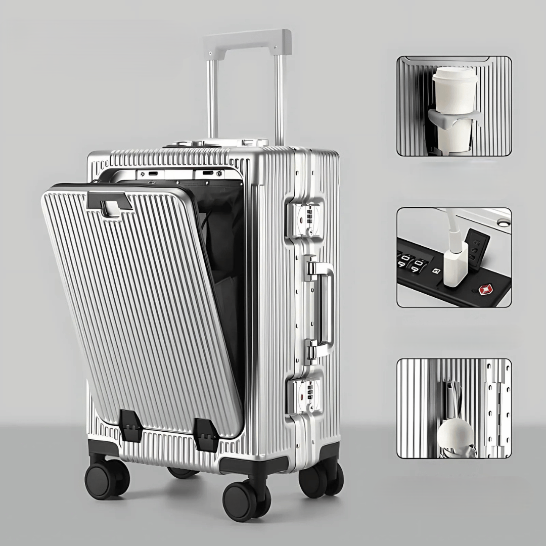 Slimme Handbagage Koffer – Harde Trolley met 360° Wieltjes & Extra Opbergvakken