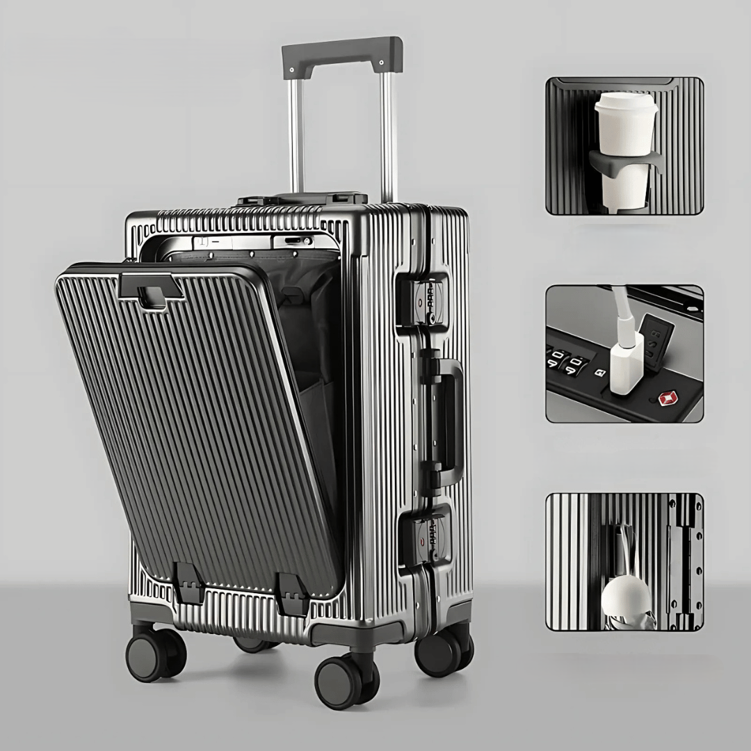 Slimme Handbagage Koffer – Harde Trolley met 360° Wieltjes & Extra Opbergvakken