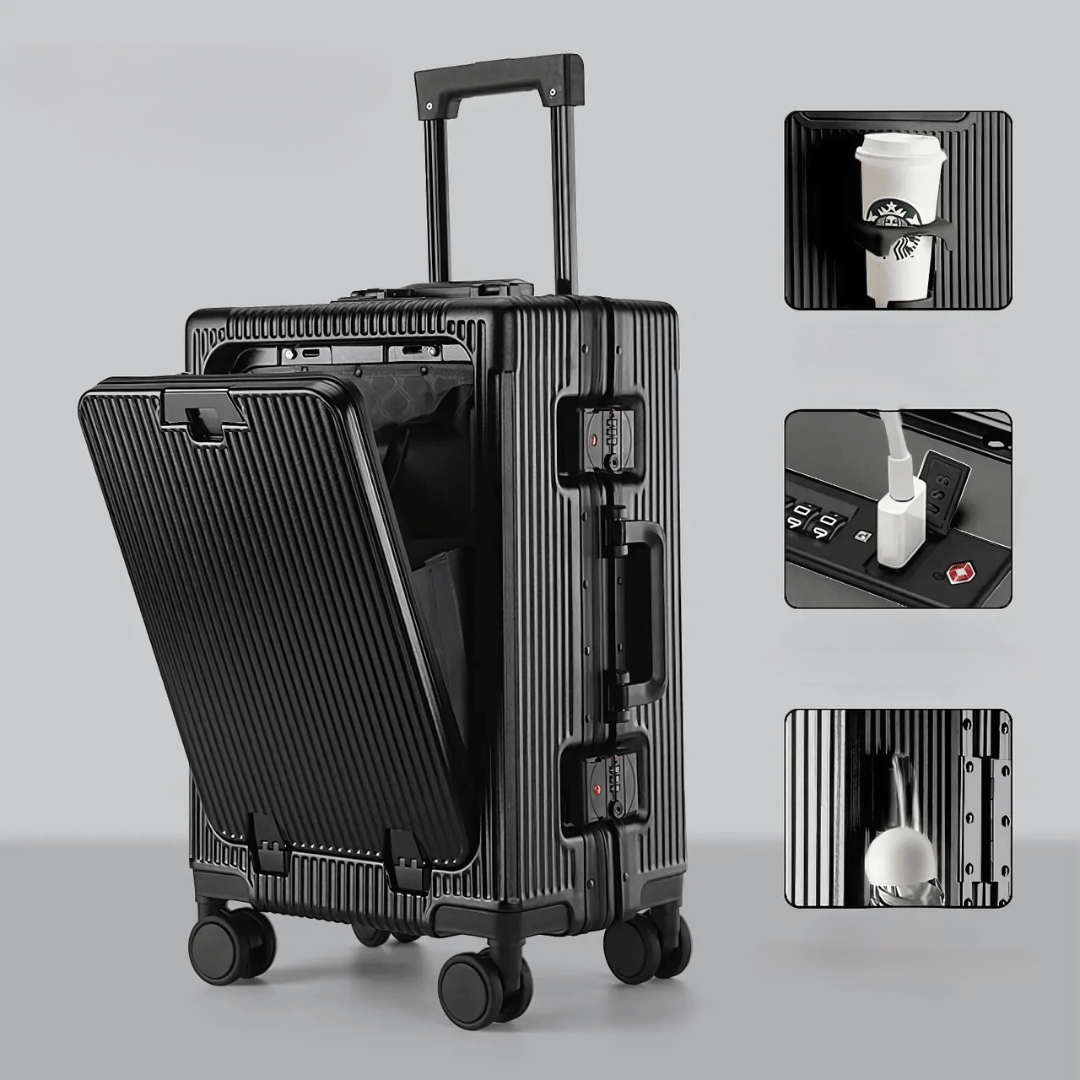 Slimme Handbagage Koffer – Harde Trolley met 360° Wieltjes & Extra Opbergvakken