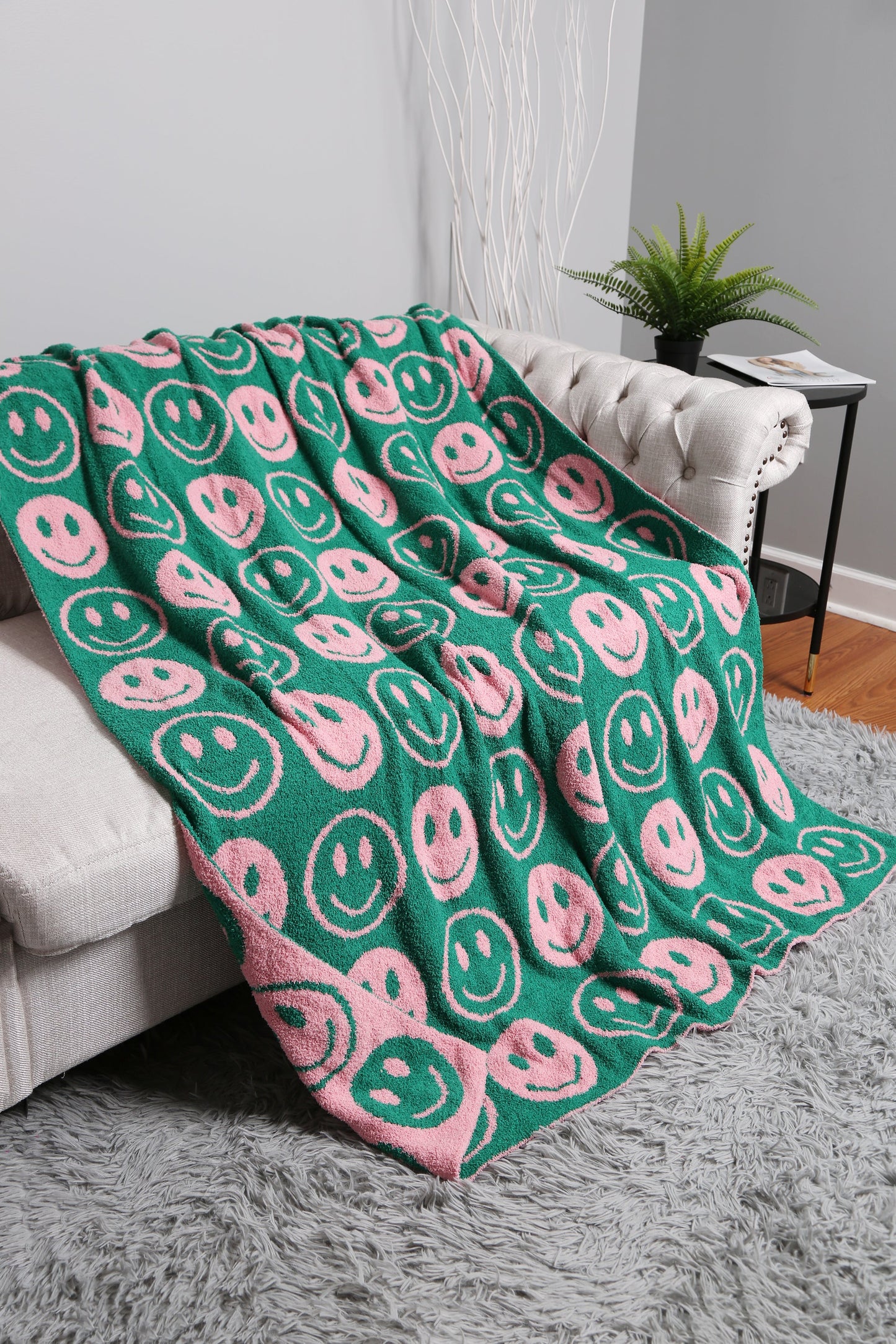 Mini Happy Face Luxe Fleece Deken – Zachte Woonplaid 130×150cm