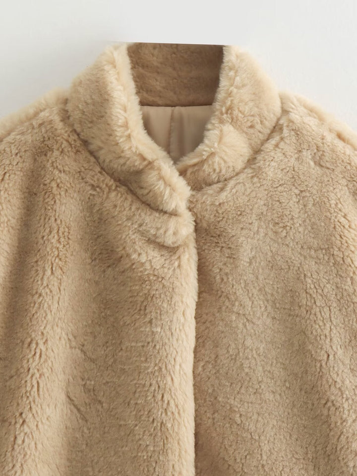Dames Teddy Bomber Jas – Beige Winterjas van Zachte Fleece