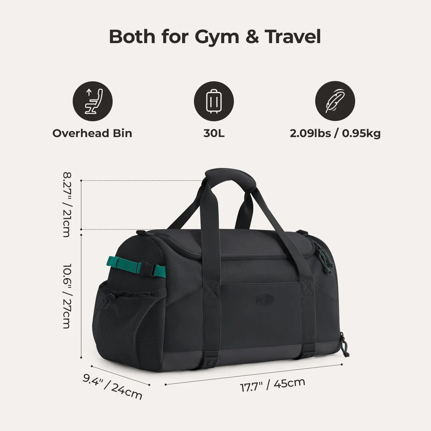 Beige Duffeltas 36L – Waterafstotende Sport- & Reistas met Schoenenvak en Meerdere Vakken voor Gym & Reizen