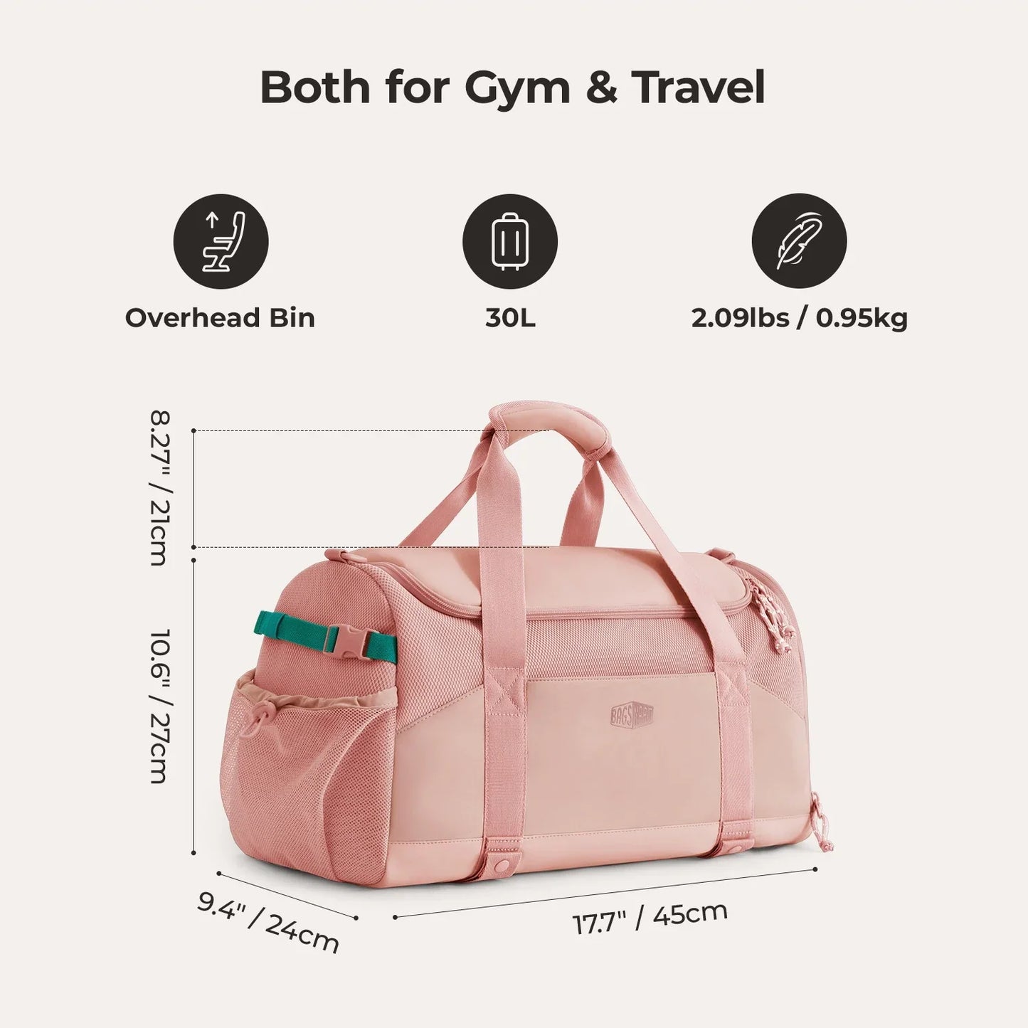 Beige Duffeltas 36L – Waterafstotende Sport- & Reistas met Schoenenvak en Meerdere Vakken voor Gym & Reizen