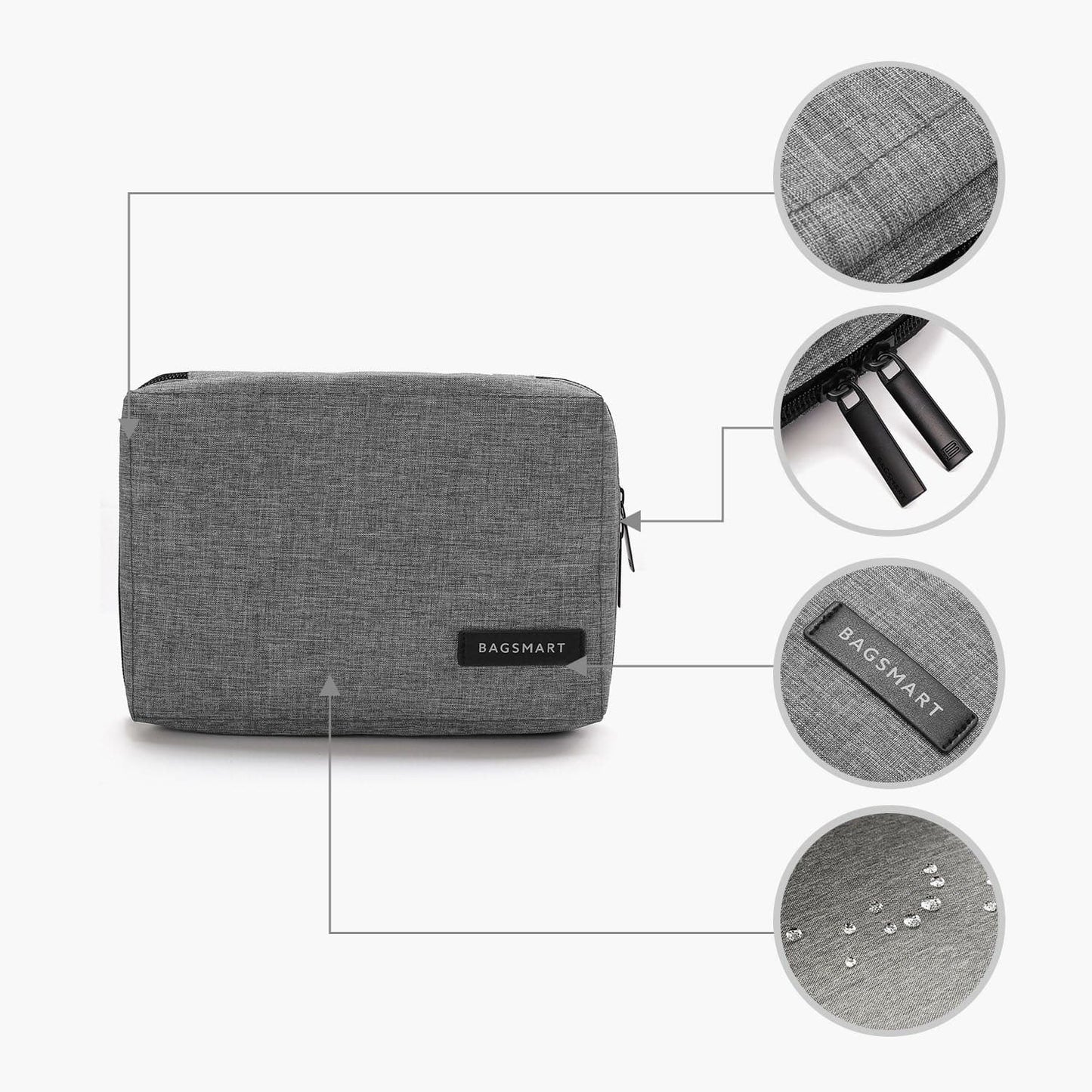 Grijze Tech Organizer – Waterdichte Kabeltas voor Reizen en Dagelijks Gebruik
