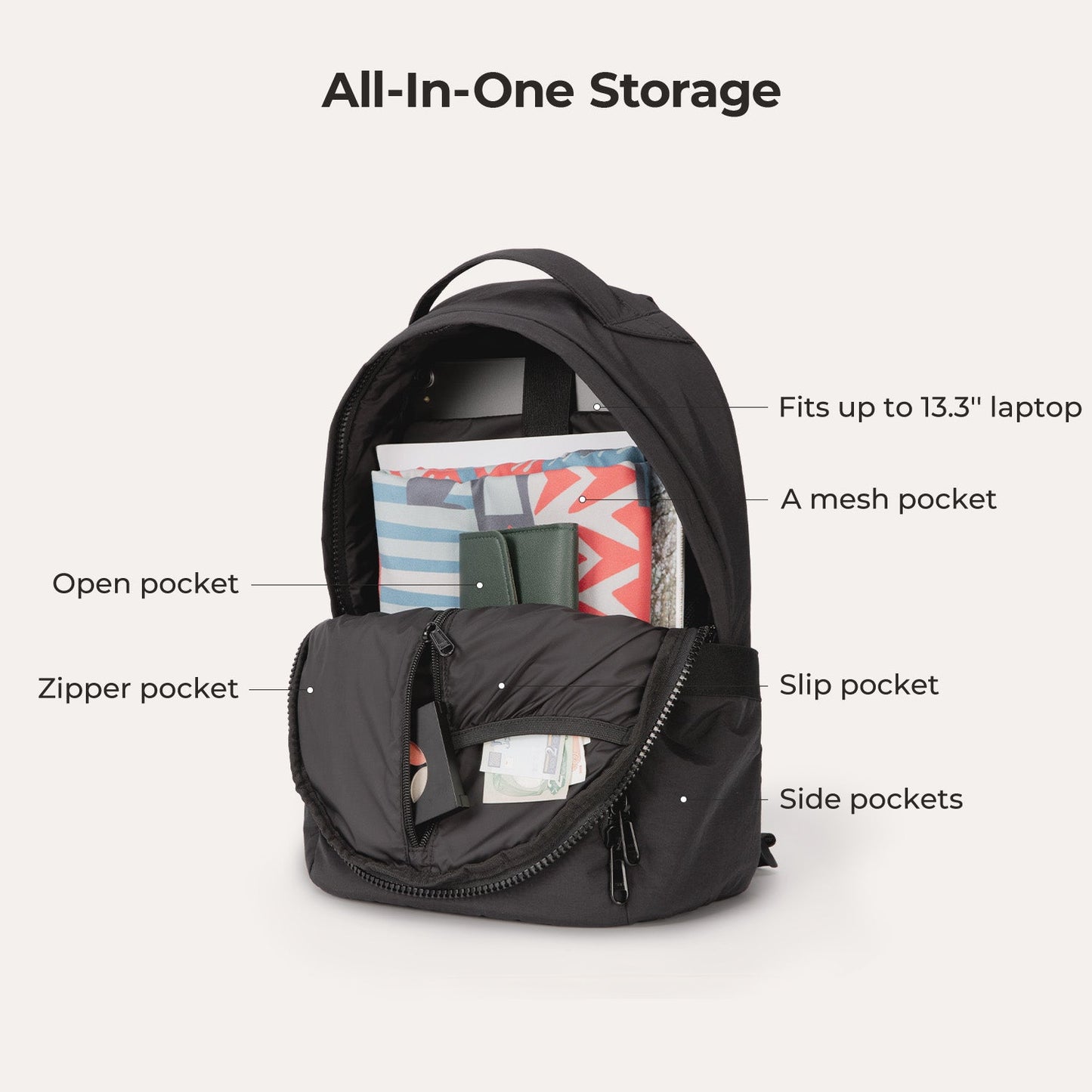Lichtroze Rugzak met Meerdere Vakken – Comfortabel & Waterafstotend voor School, Werk of Reizen