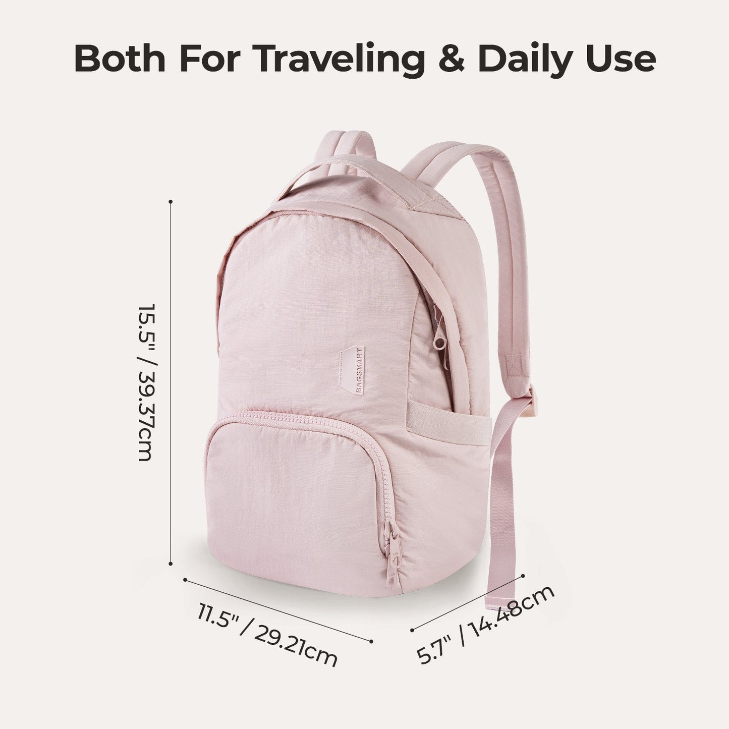 Lichtroze Rugzak met Meerdere Vakken – Comfortabel & Waterafstotend voor School, Werk of Reizen