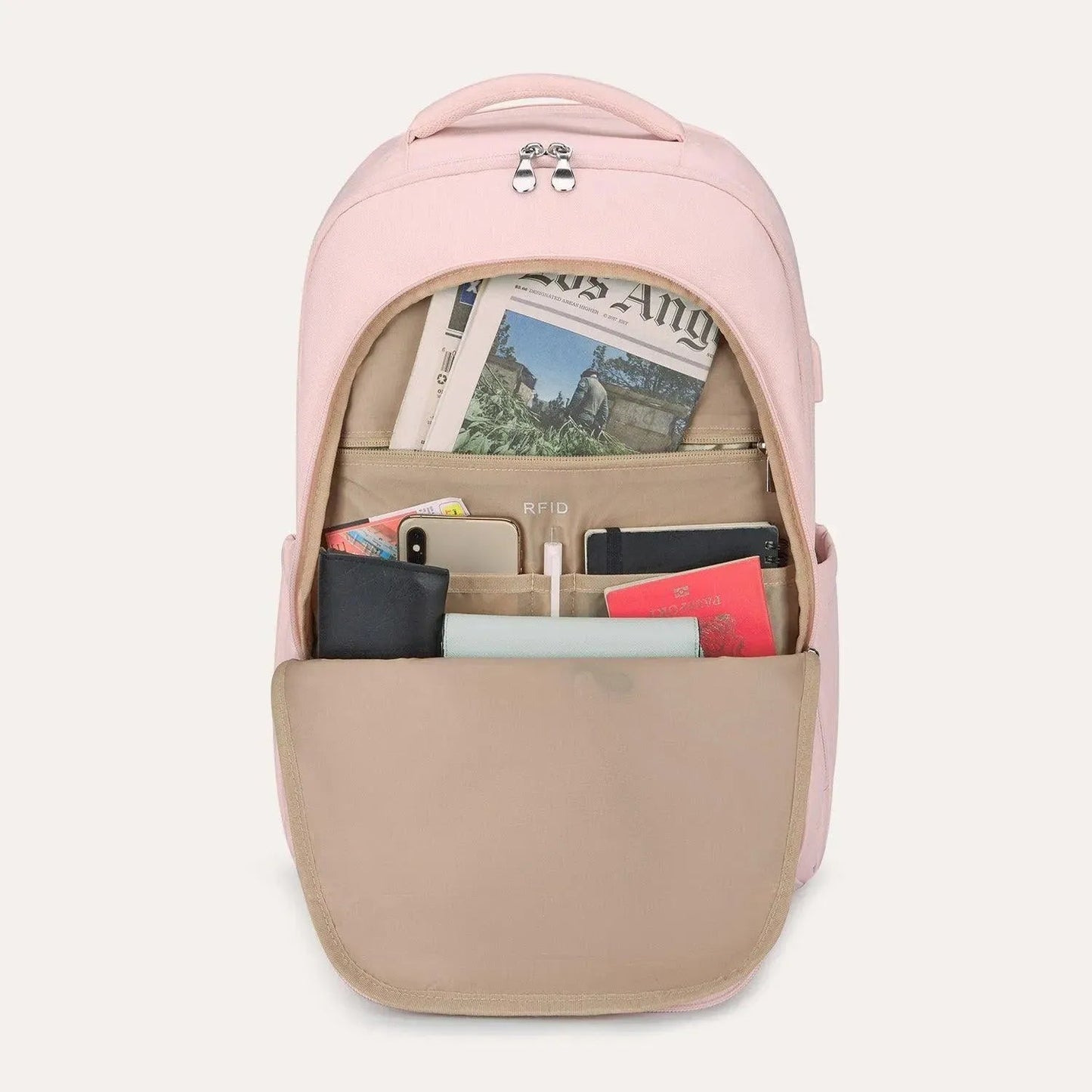 Luxe Roze Rugzak – Waterafstotende Laptop & Schooltas met USB-aansluiting