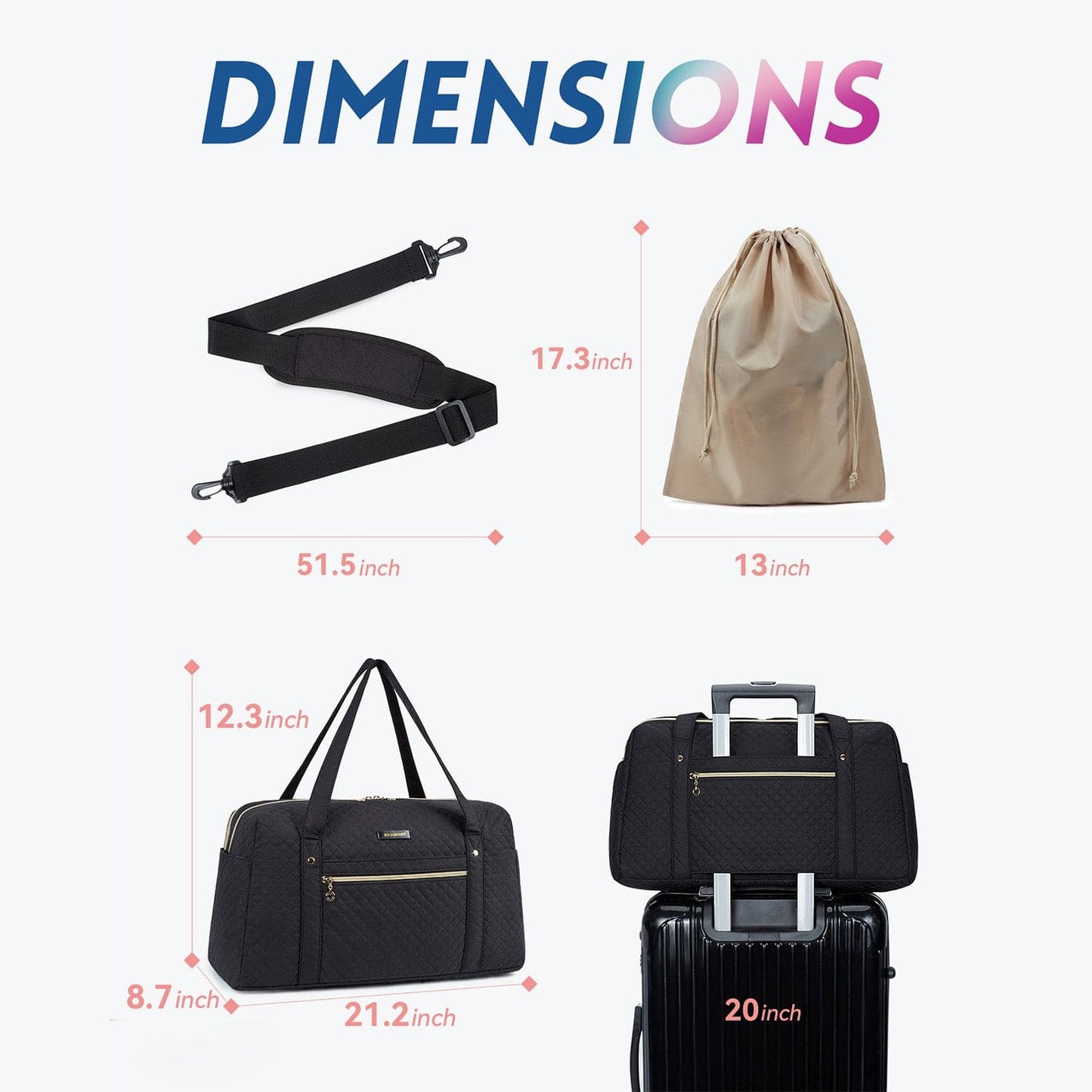 Weekender Reisetasche Große Handgepäcktasche mit Schuhbeutel