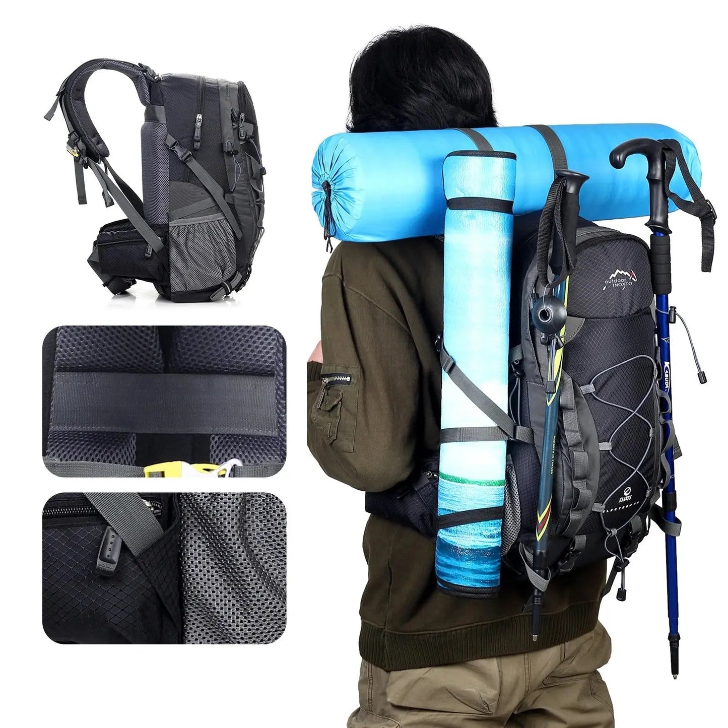 Waterdichte Trekking Rugzak 60L – Licht & Duurzaam