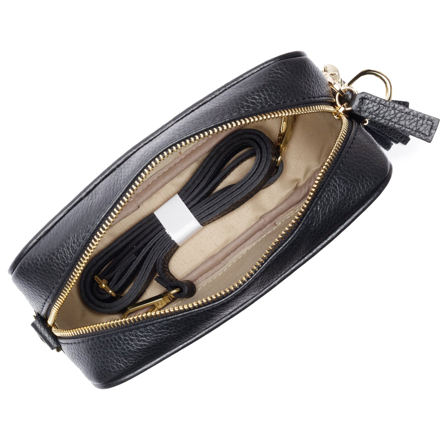 Crossbody Tas Dames – Zwart PU Leer met Brede Zwart-Witte Schouderband – Trendy & Elegant