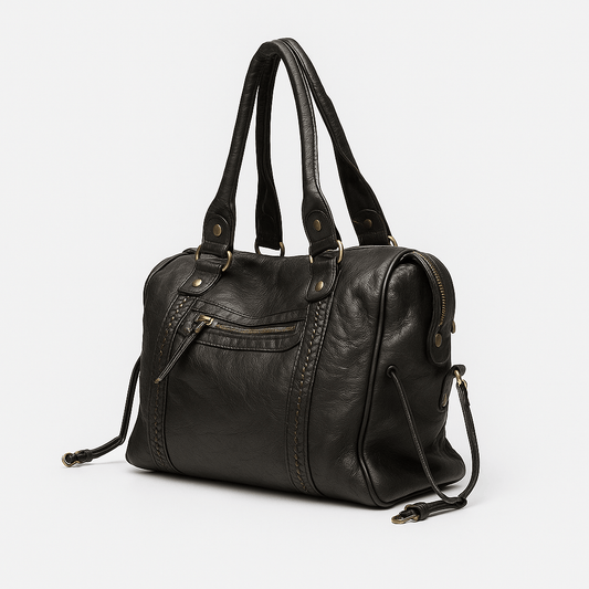 Luxe Zwarte Leren Handtas Dames – Tijdloos Design & Ruime Schoudertas