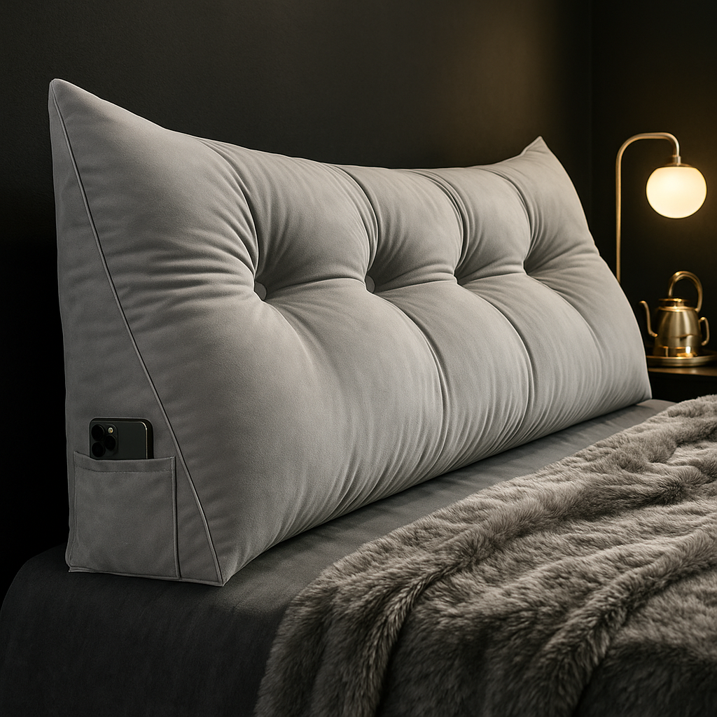 Lang Hoofdbord Kussen – Ergonomisch Rugsteun Kussen met Zijvakken voor Bed