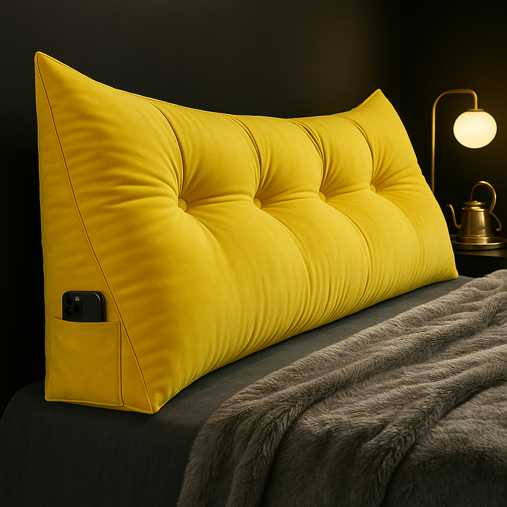 Lang Hoofdbord Kussen – Ergonomisch Rugsteun Kussen met Zijvakken voor Bed