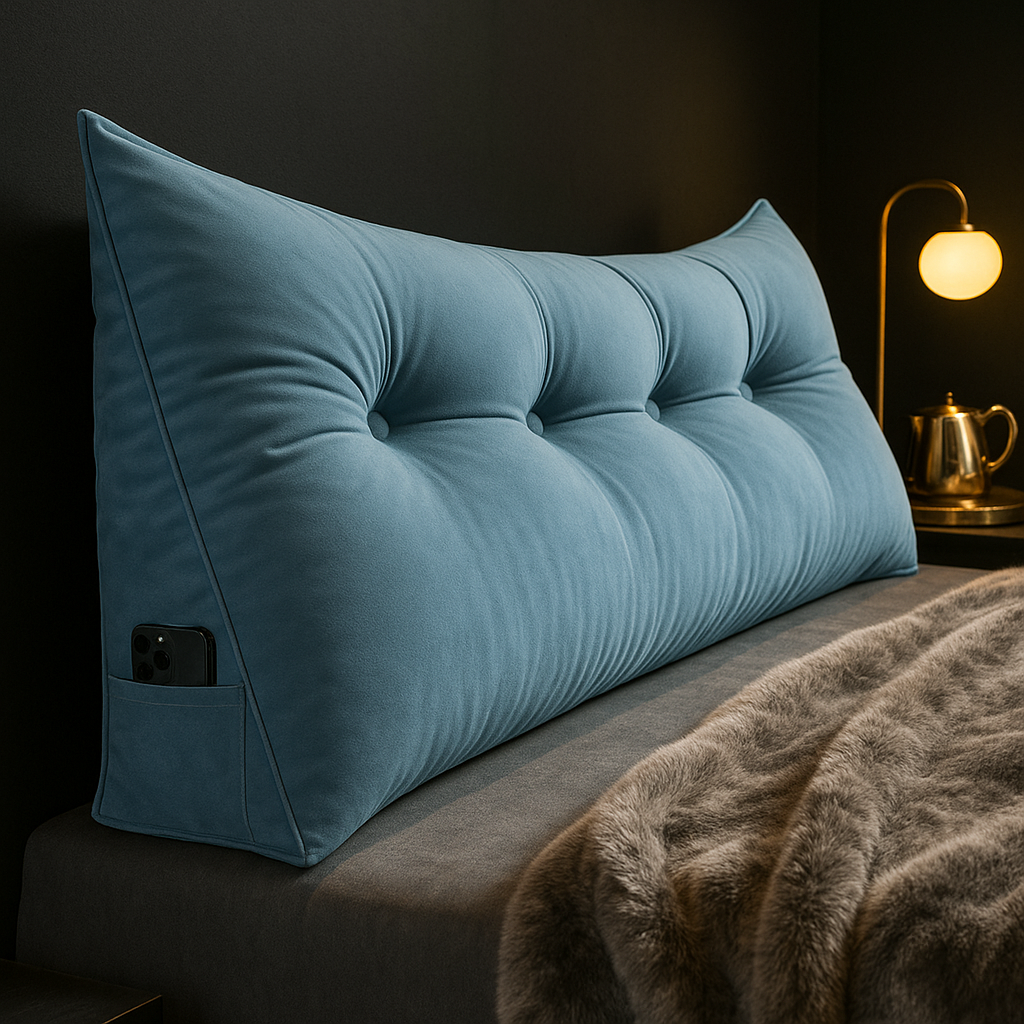 Lang Hoofdbord Kussen – Ergonomisch Rugsteun Kussen met Zijvakken voor Bed