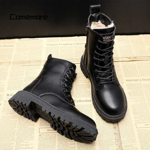 Dames Veterlaarzen met Warme Bontvoering – Zwarte Winterboots