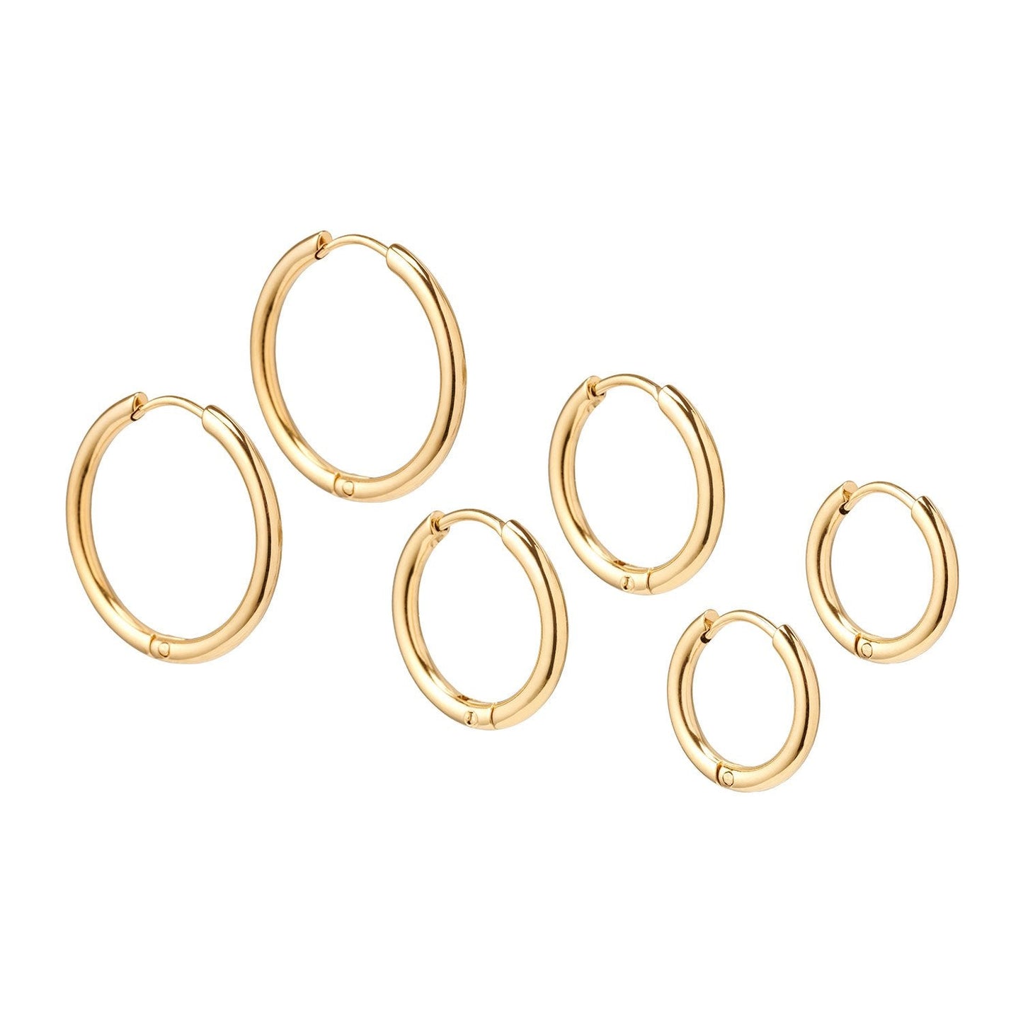 Set van 3 Goudkleurige Hoops – Minimalistische RVS Oorringen in Verschillende Maten