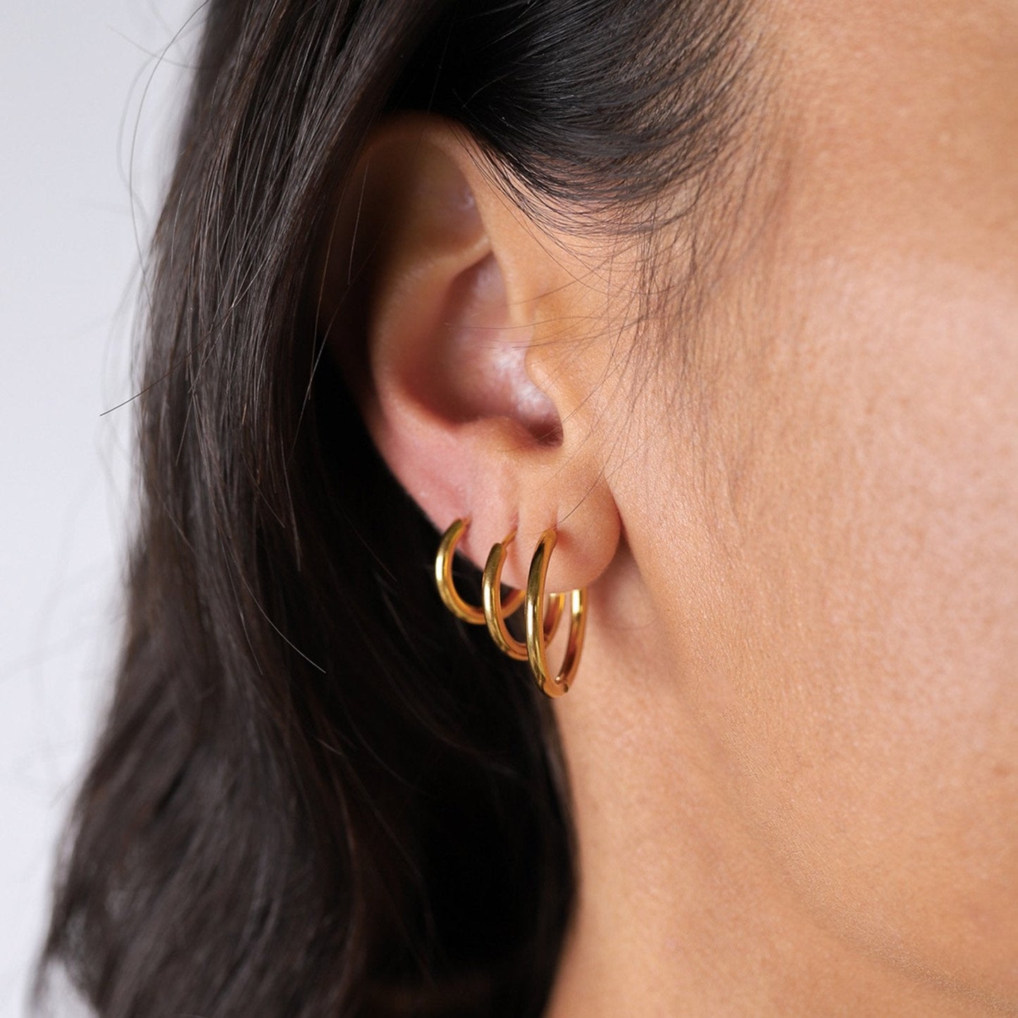 Set van 3 Goudkleurige Hoops – Minimalistische RVS Oorringen in Verschillende Maten