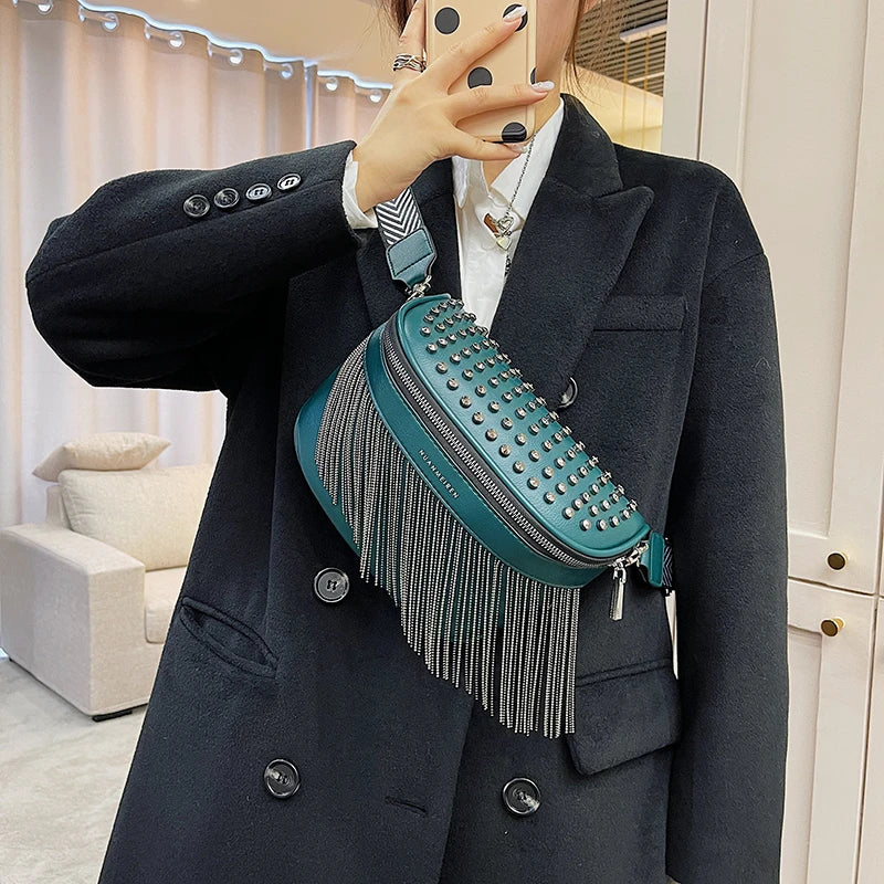 Trendy Crossbody Tas met Franjes – Fashion Schoudertas met Ritssluiting