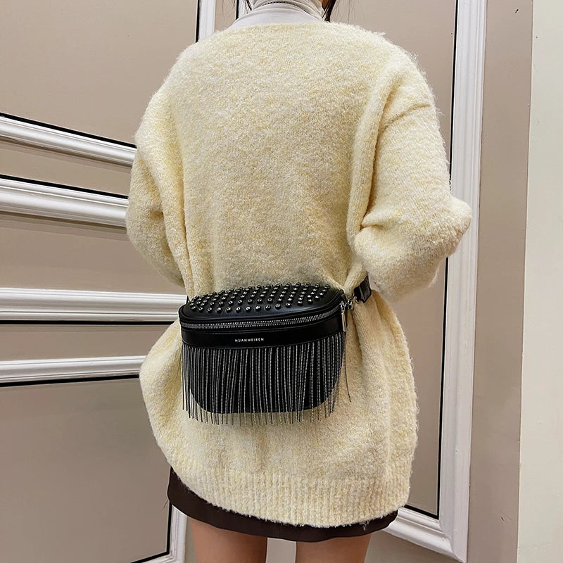 Trendy Crossbody Tas met Franjes – Fashion Schoudertas met Ritssluiting