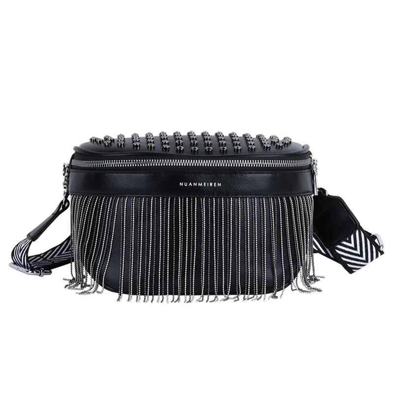 Trendy Crossbody Tas met Franjes – Fashion Schoudertas met Ritssluiting