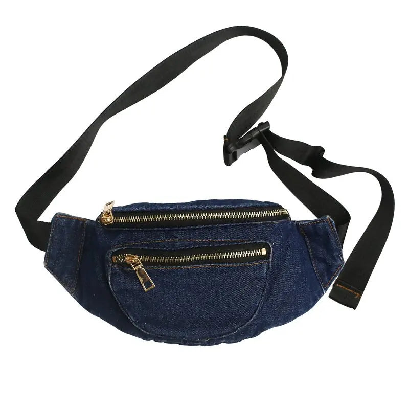 Trendy Denim Heuptas – Casual Crossbody Schoudertas met Ritsvakken