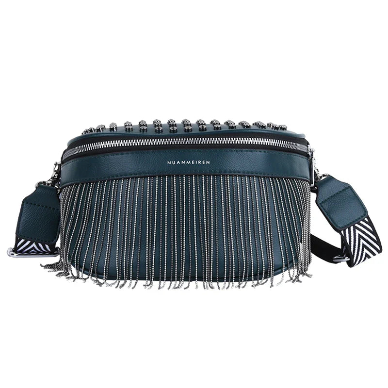 Trendy Crossbody Tas met Franjes – Fashion Schoudertas met Ritssluiting