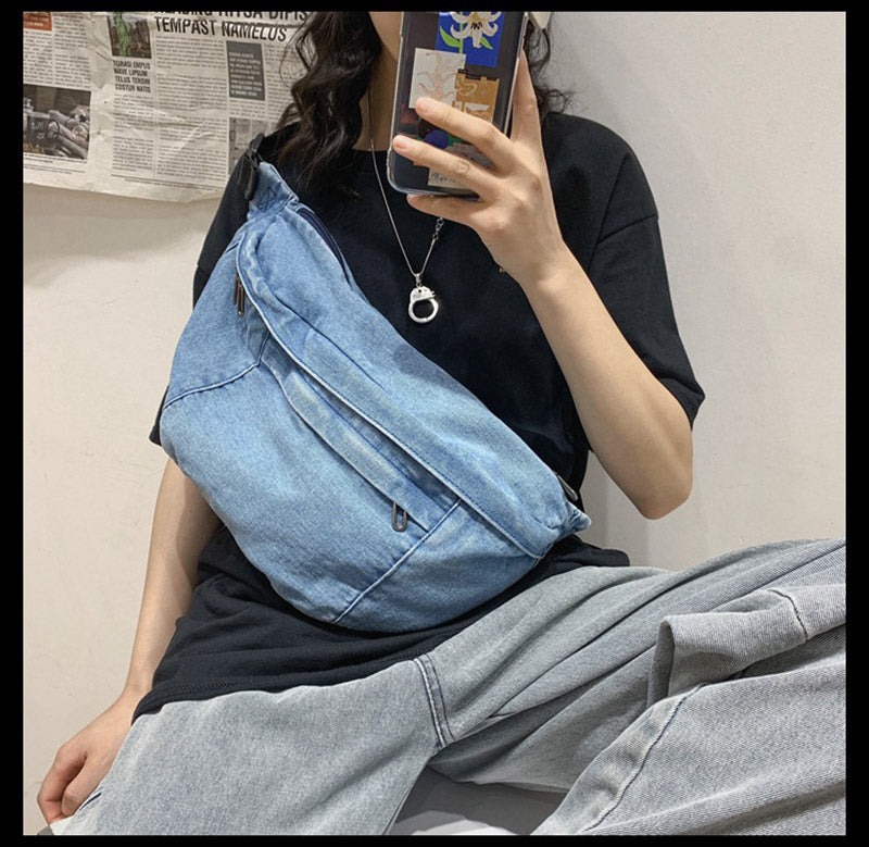 Denim Heuptas β Stoere Crossbody Tas van Spijkerstof met Ruim Vak
