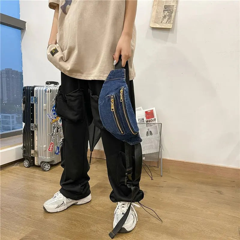Trendy Denim Heuptas – Casual Crossbody Schoudertas met Ritsvakken