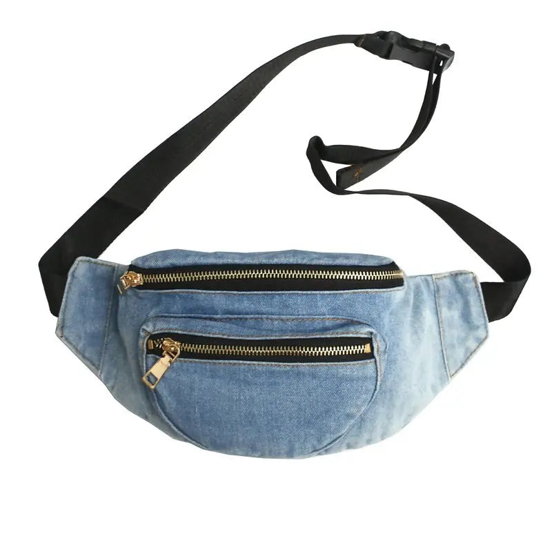 Trendy Denim Heuptas – Casual Crossbody Schoudertas met Ritsvakken