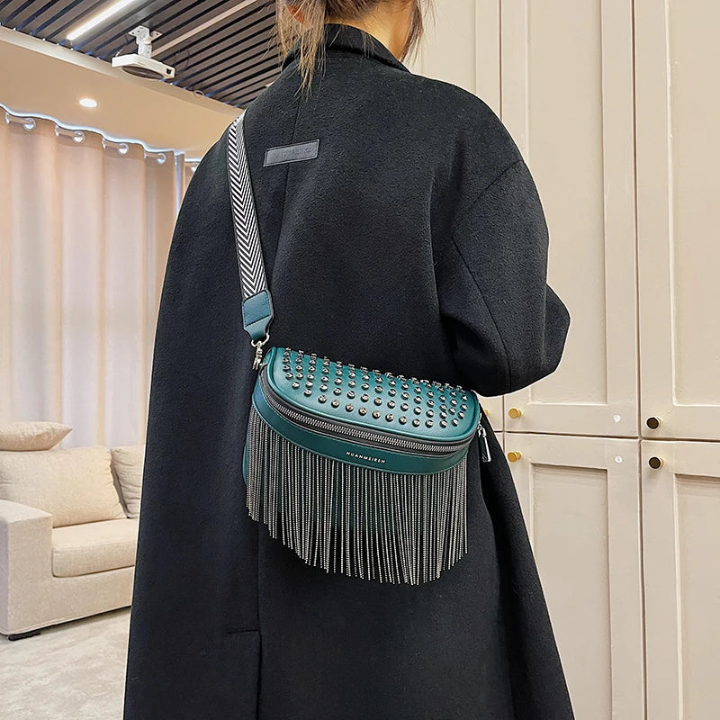 Trendy Crossbody Tas met Franjes – Fashion Schoudertas met Ritssluiting