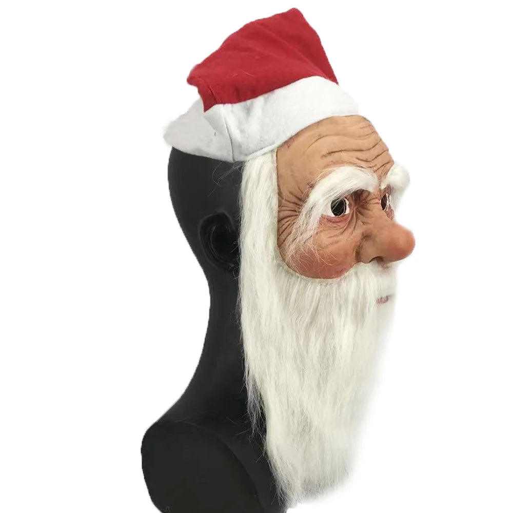 Kerstman Masker met Baard – Realistisch Kerstmasker met Kerstmuts