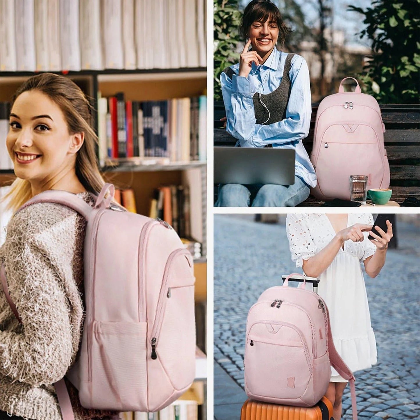 Luxe Roze Rugzak – Waterafstotende Laptop & Schooltas met USB-aansluiting