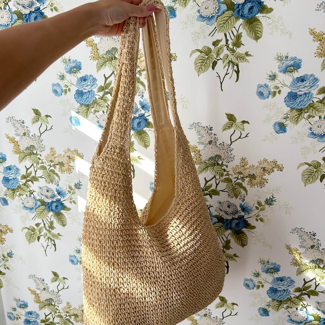 Bohemian Strandtas – Grote Rieten Shopper met Rits, Duurzaam Geweven