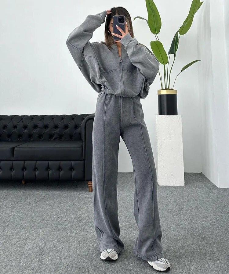 Oversized Damespak – Comfortabele Loungewear Set met Broek en Jasje