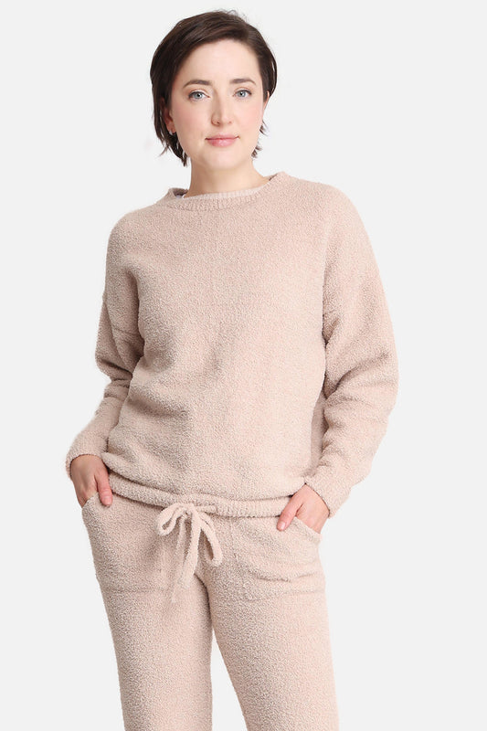 Loungewear Sweater Dames – Zachte Trui met Trekkoord in Beige & Zwart