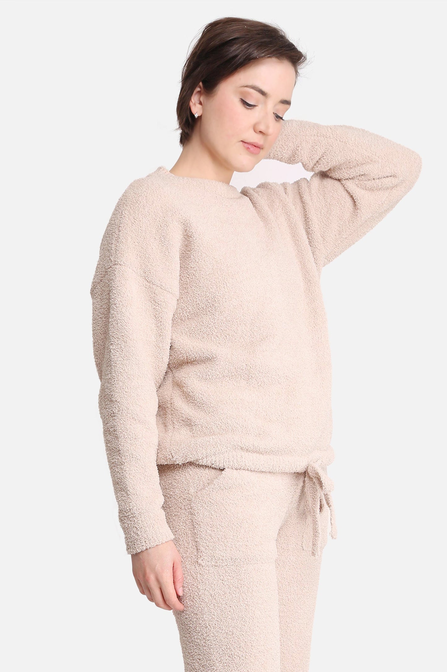Loungewear Sweater Dames – Zachte Trui met Trekkoord in Beige & Zwart