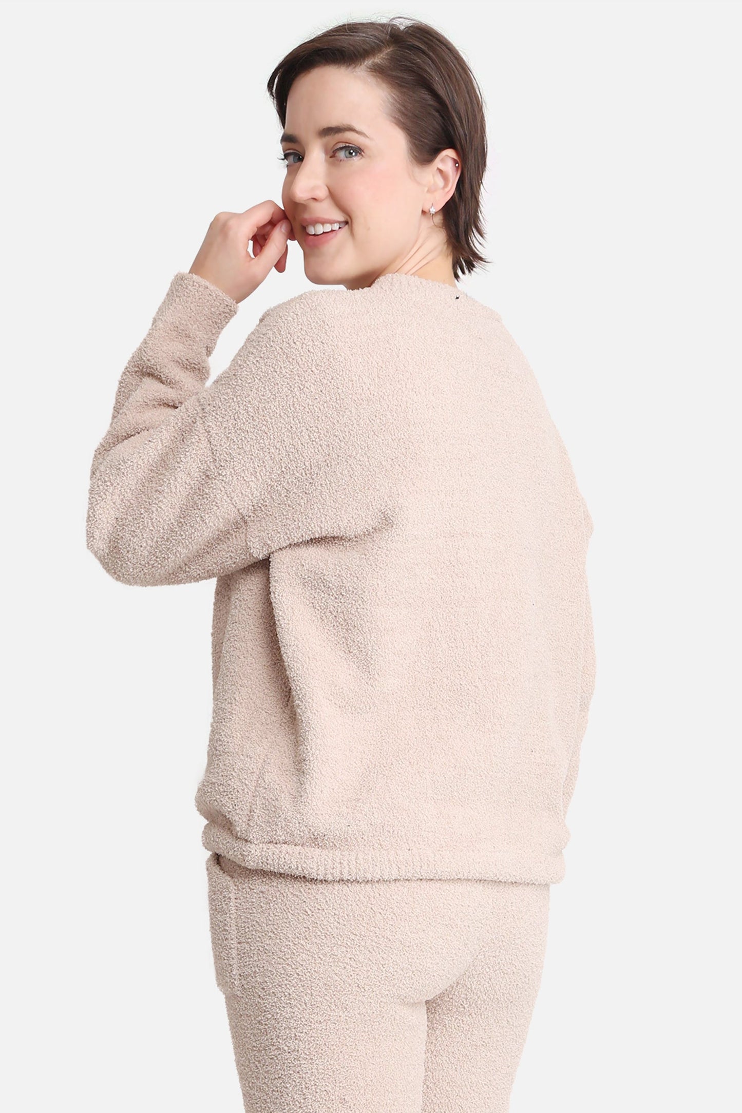 Loungewear Sweater Dames – Zachte Trui met Trekkoord in Beige & Zwart