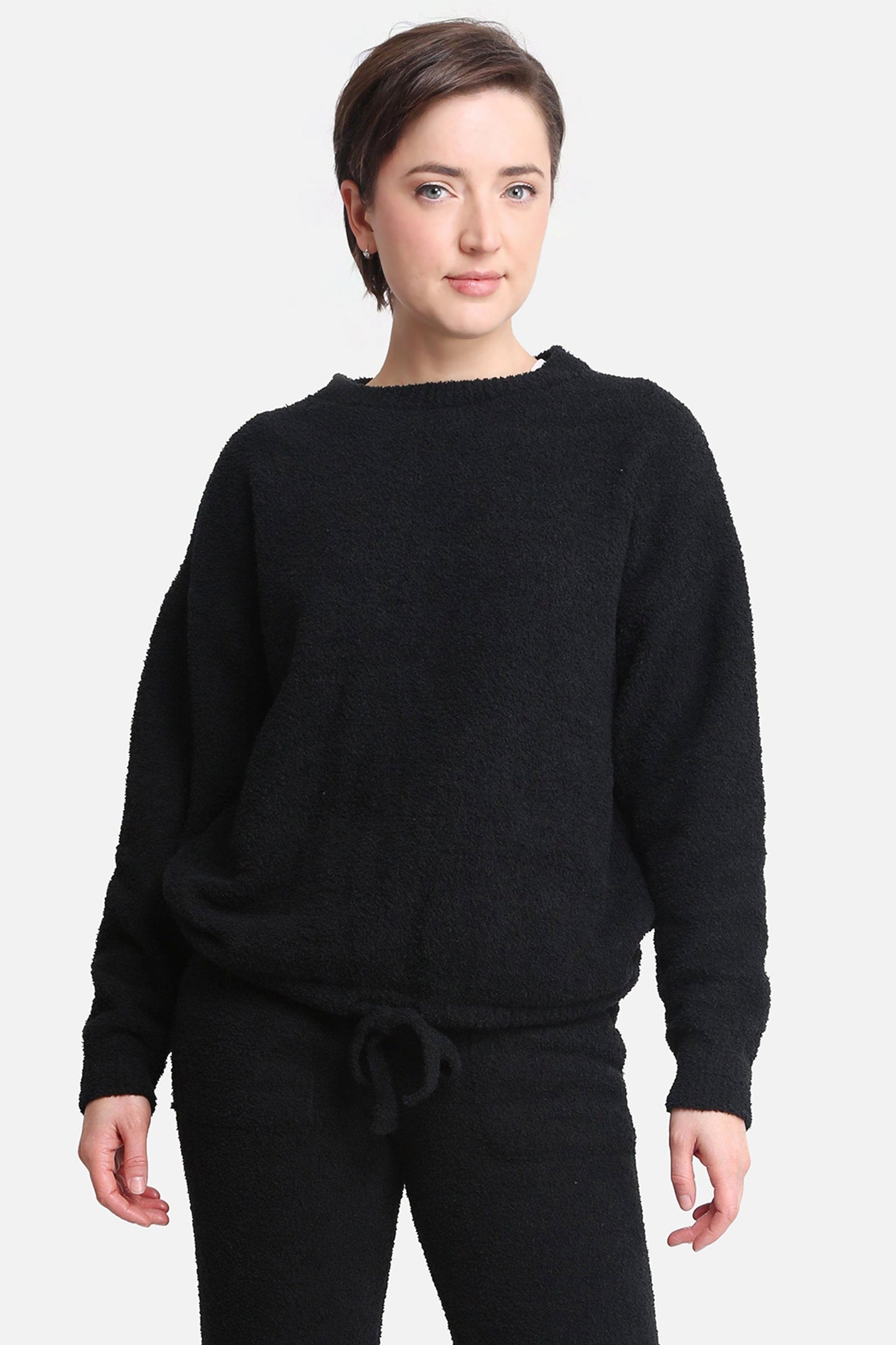 Loungewear Sweater Dames – Zachte Trui met Trekkoord in Beige & Zwart