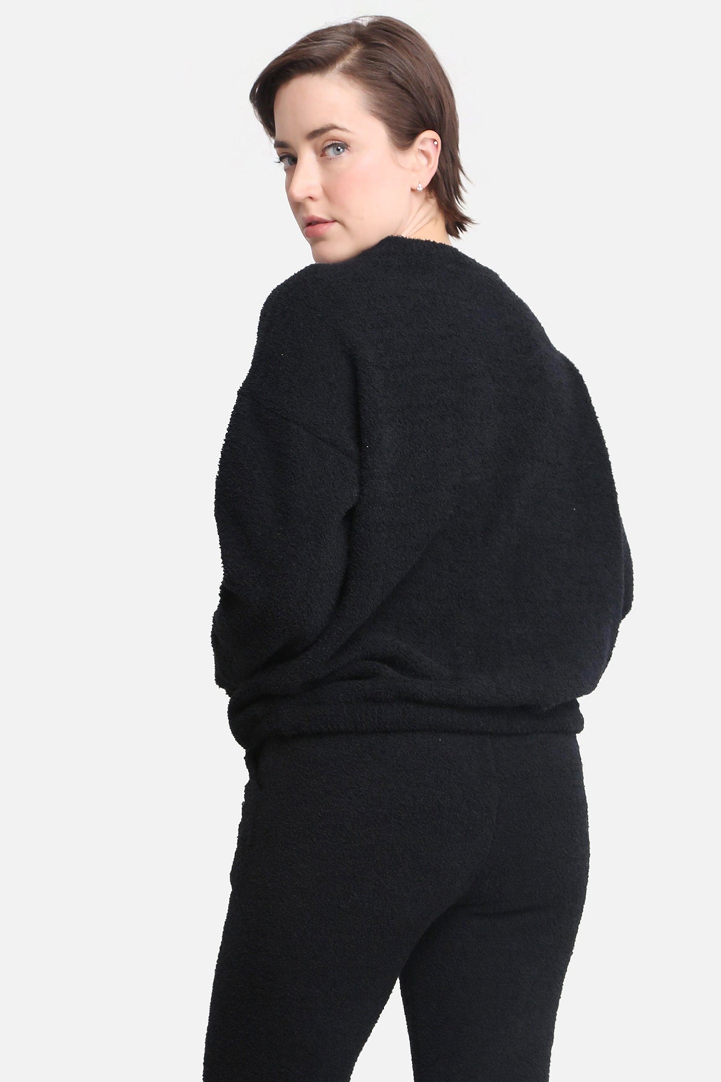 Loungewear Sweater Dames – Zachte Trui met Trekkoord in Beige & Zwart