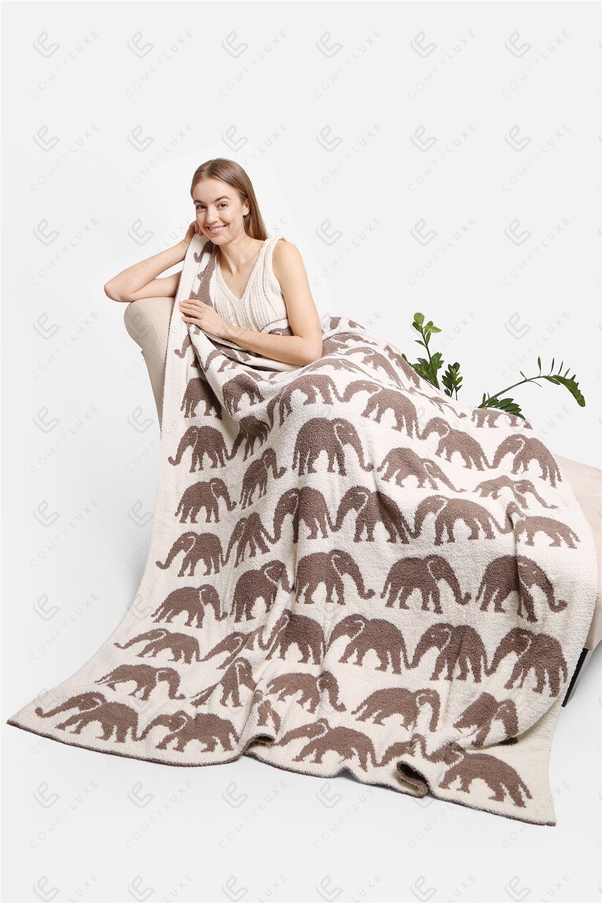 Olifantenpatroon Luxe Zachte Fleece Deken – 127 × 152 cm