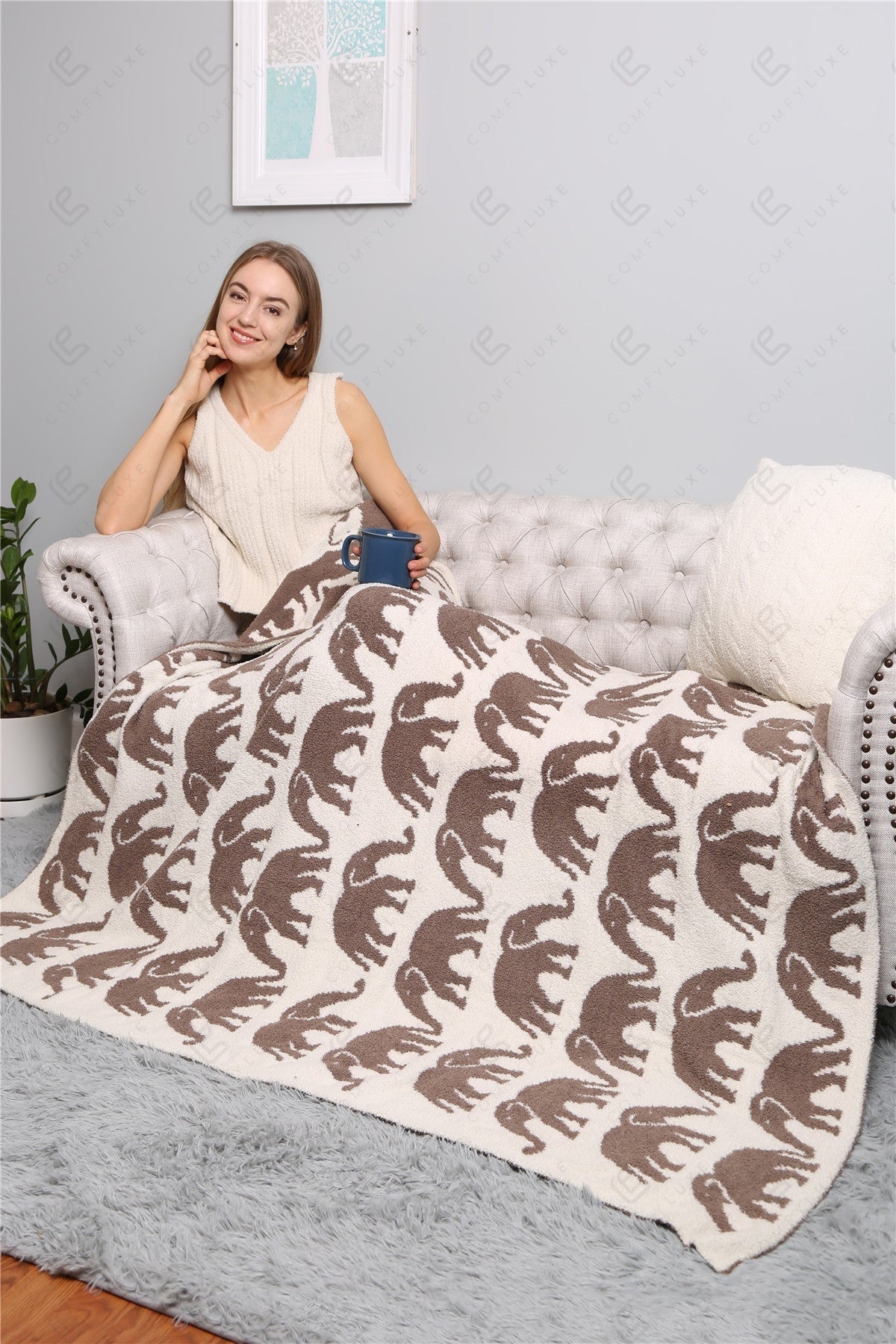 Olifantenpatroon Luxe Zachte Fleece Deken – 127 × 152 cm
