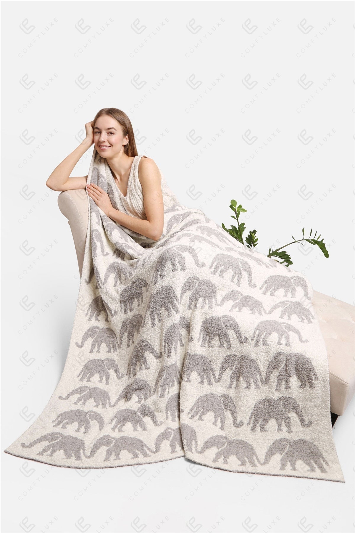 Olifantenpatroon Luxe Zachte Fleece Deken – 127 × 152 cm
