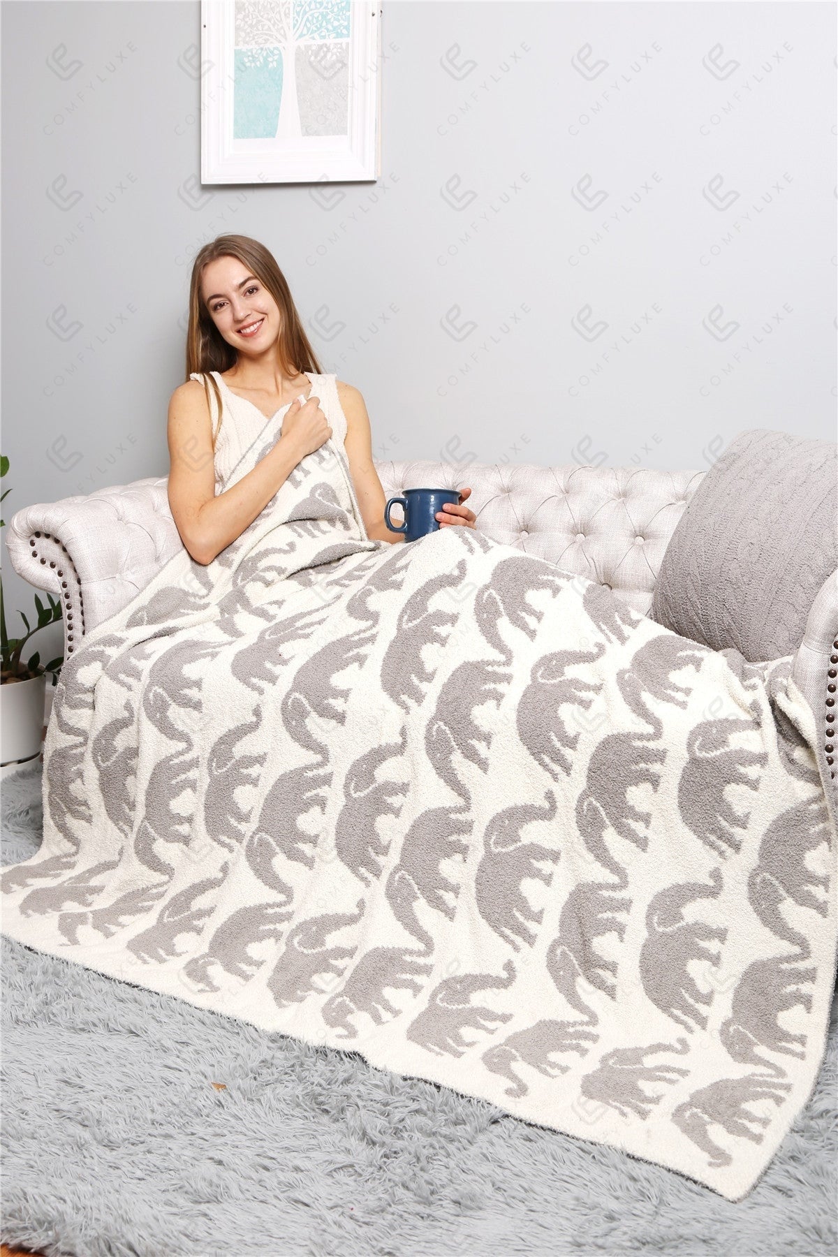 Olifantenpatroon Luxe Zachte Fleece Deken – 127 × 152 cm