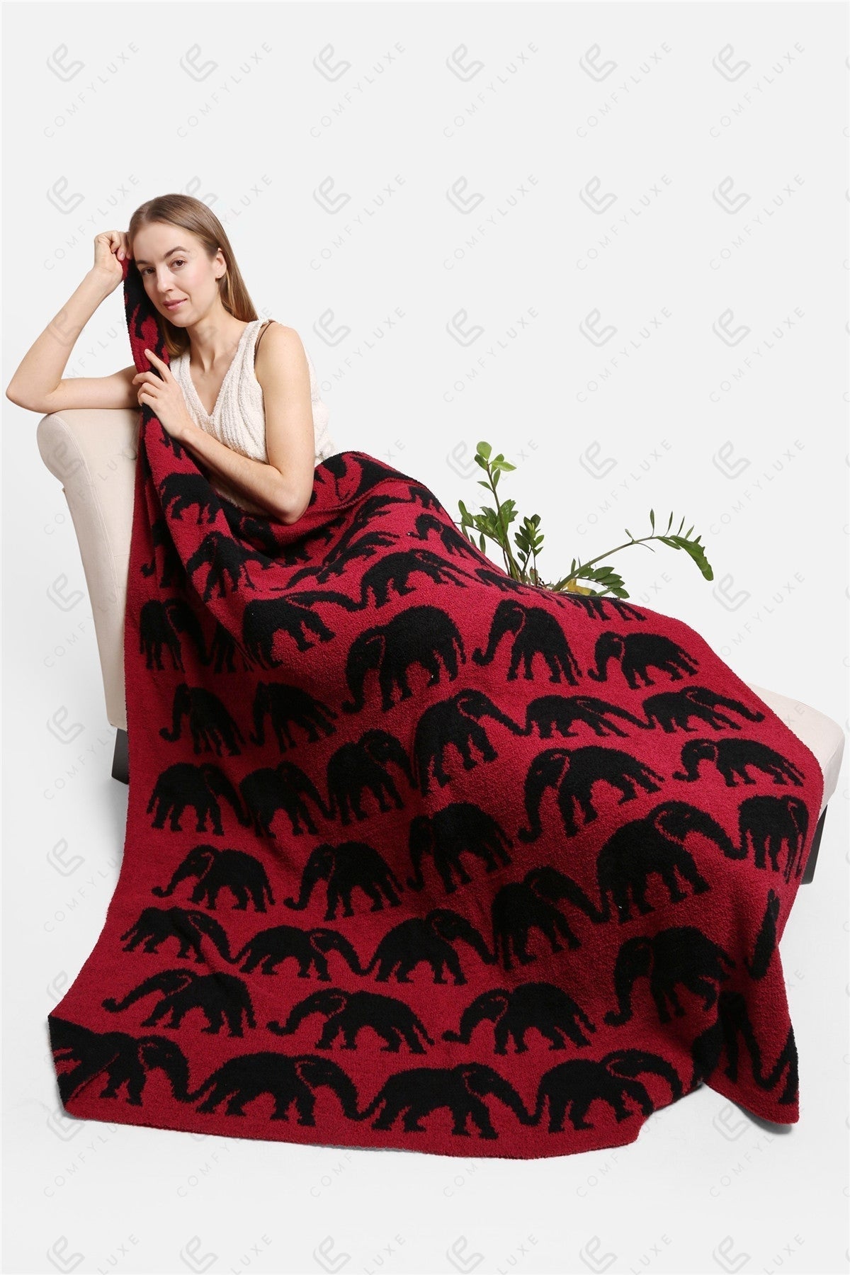 Olifantenpatroon Luxe Zachte Fleece Deken – 127 × 152 cm